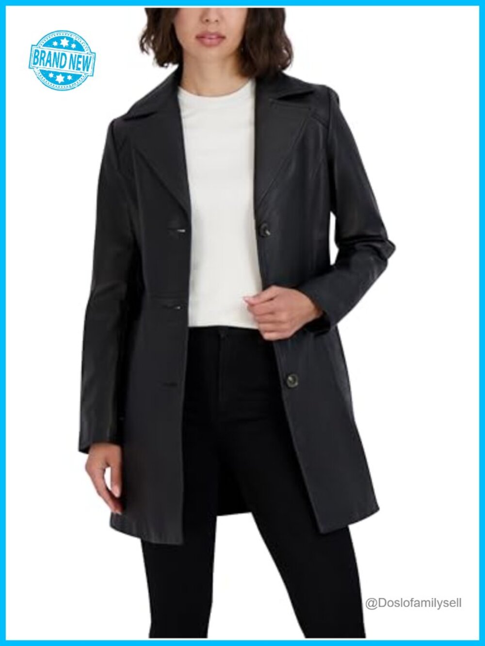 Genuine Lambskin Leather Trench Coat Mid-Length Tie Belt Notch Collar